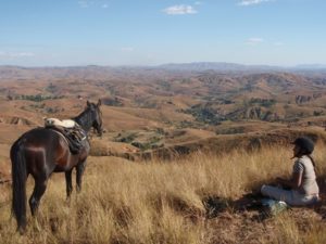 Horse riding on the highlands in Madagascar